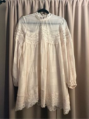 ASOS Cream Lace Long-Sleeve Mini Dress